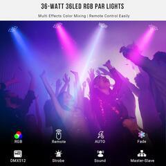 ステージライト❣️36個LED 3in1 RGB 舞台照明 リモコン付 4個入りの画像