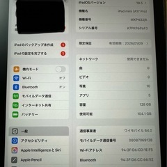 Apple iPad mini 128GB 6世代　スペースグレー Wi-Fiセルラーモデル　本体の画像