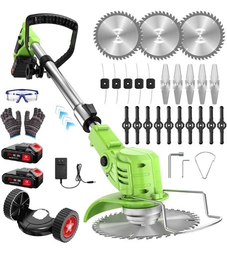 草刈り機充電式 高性能 21V 4000mAh 強力電動草刈り機 1880W 低騒音 補助ホイール 伸縮可 角度調整可 多替刃付き