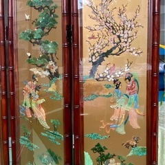本玉石 珊瑚　衝立屏風 唐木の画像