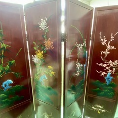 本玉石 珊瑚　衝立屏風 唐木の画像