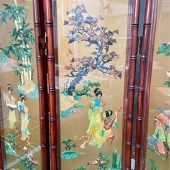 本玉石 珊瑚　衝立屏風 唐木の画像