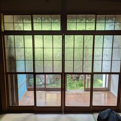 【レトロ建具】昭和ガラス 引き戸4枚セット アンティーク イチョウ模様 すりガラス 古民家再生にの画像