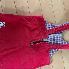 MIKIHOUSE　赤いコーデュロイ　ロンパース ウサギ刺繍の画像