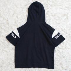 【S】プレイボーイ　半袖　フードパーカー　スウェットTシャツ　ロゴ　黒の画像