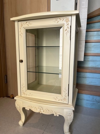 ガラスキャビネット ディスプレイ 収納ガラスケース 木製 猫足 アンティーク ホワイト