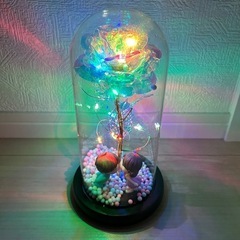 ガラスドーム 造花 LEDライト付き 電池式の画像