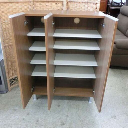靴箱 シューズボックス 幅75cm 下駄箱 木目調 玄関収納 棚 シンプル 75×35×101cm ブラウン 茶系 札幌 西野店