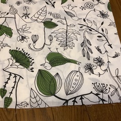 IKEA イケア 植物と鳥のプリント生地　約150×157センチ　緑白の画像