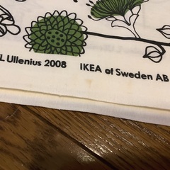 IKEA イケア 植物と鳥のプリント生地　約150×157センチ　緑白の画像
