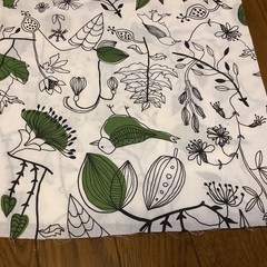 IKEA イケア 植物と鳥のプリント生地　約150×157センチ　緑白の画像