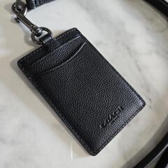 コーチ メンズ IDケース COACH 定期入れ パスケース ネックストラップ 本革 レザー 黒 ブラック BLACKの画像