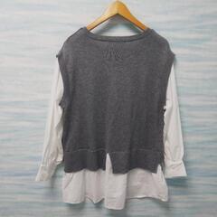 【ikka】L ニット付きブラウス グレー シャツ の画像