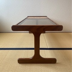 【レトロ ガラステーブル】タイル装飾付き／幅121×奥行50×高さ45cm／使用2年の画像