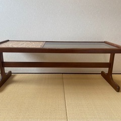【レトロ ガラステーブル】タイル装飾付き／幅121×奥行50×高さ45cm／使用2年の画像