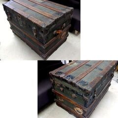 メーカー不明 トランクケース 一部レザー使用 カーキ ディスプレイ 店舗 トロリーケース キャスター付き 宝箱 鞄 ヴィンテージ 収納 札幌市 中央区 南12条の画像