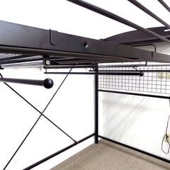 新札幌 ロフトベッド 宮 階段 LEDライト付 システムベッド スチール ハンガーパイプ 階段収納 幅266x奥行123x高さ175cm No.3583の画像