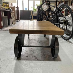 F8★モデルルーム品★トロリーテーブル ヴィンテージ風 マンゴーウッド スチール 無垢材 W110cm ローテーブルの画像