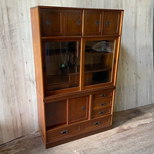 紫檀 違い棚 飾り棚 茶箪笥 インテリア 昭和レトロ 難あり 彫刻 木彫り