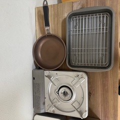 キャンプ用 調理器具セット（コンロ・メスティン・フライパン・網付きバット）の画像