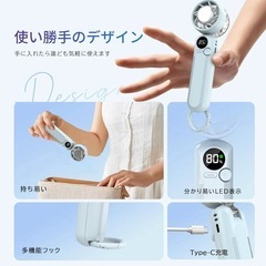 【新品未使用】ハンディファン ホワイト LED表示ライト付きの画像
