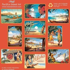 Aloha Hawaii ヴィンテージアート ポストカードセット（10枚入り / Kerne Erickson デザイン）の画像