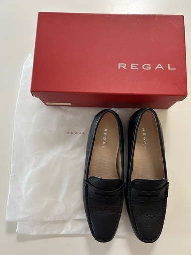 リーガルレディースローファーモカシンシューズ黒ローファースリッポンシューズ女性用婦人靴くつクツREGALブラック紐なし靴24