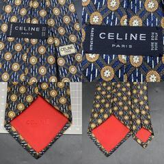 B333　ネクタイ CELINE セリーヌ　ブランド ネクタイ ドット シルク メンズ ブルーイエロー系の画像