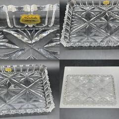 K369※一部欠け　Noritake ノリタケ クリスタル デザート皿 ガラス皿 スクエアプレート 3枚セット ガラス角皿 プレート皿 トレイ 盛皿 レトロの画像