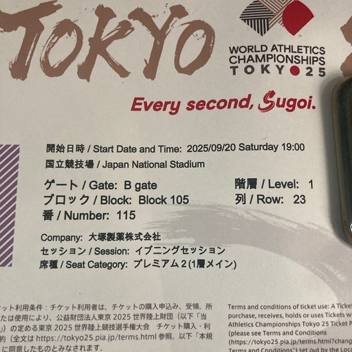 世界陸上2025チケット 9/20evening定価35,0002枚セット