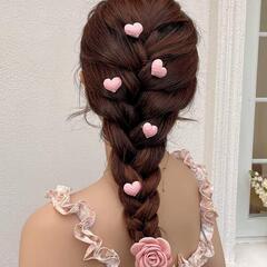 ヘアピン 12個 薔薇 桃 心 リボン ヘアアクセサリー ヘアアレンジの画像