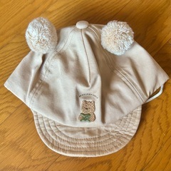 しまむら ベージュ クマ刺繍 ポンポン付きキャップ