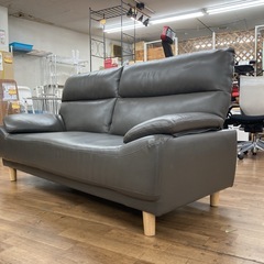 ジモティー限定価格！S139 ⭐３Pレザーソファ 人気カラー グレー 幅186cm USEDの画像