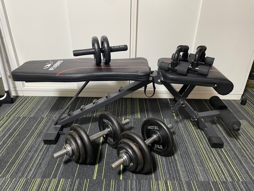 筋トレ　ダンベル　トレーニングベンチ　アブローラー　腕立て負荷強化セット