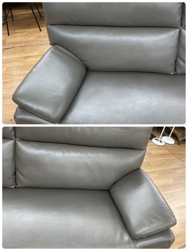 ジモティー限定価格！S139 ⭐３Pレザーソファ 人気カラー グレー 幅186cm USED