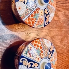 決まりました！　有田焼　ティーカップ　茶器セット　漆器茶器収納盆付き　銘あり　金縁　蓋付き　夫婦　茶器セットの画像