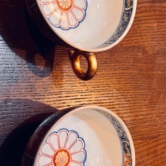 決まりました！　有田焼　ティーカップ　茶器セット　漆器茶器収納盆付き　銘あり　金縁　蓋付き　夫婦　茶器セットの画像