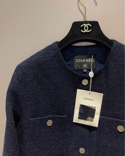 シャネル　CHANEL ジャケット　40 ツイード　ノーカラージャケット　コート