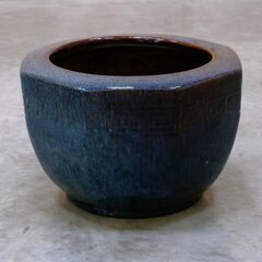 ≪zyt2436ジ≫ 八角火鉢 海鼠釉 幅50cm 五徳/火箸/灰ならし/灰匙/灰約22kg付属 瀬戸火鉢/なまこ/生子火鉢/めだか鉢/中古家具/宮城県仙台市 70905-04の画像