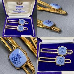 I335 ロイヤルコペンハーゲン スワンク　ROYAL COPENHAGEN SWANK ネクタイピン タイピン メンズアクセサリー ブルー系　同じもの2点おまとめ　ゴールドカラーの画像