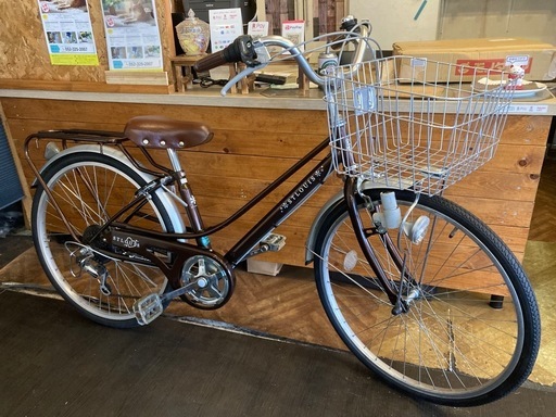 【前後タイヤ・チューブ新品！】 LEDダイナモ　6段変速　24インチ子供用自転車　ブラウン