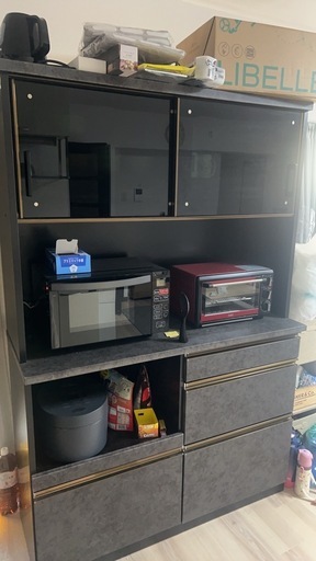 食器棚　ブラック　石目