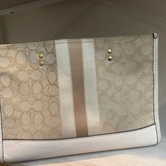 COACH ベージュ ストライプ トートバッグの画像