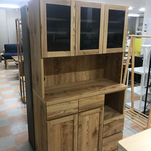【ジャングルジャングル石川金沢店】  キッチンボード 木目調/ﾗｲﾄﾌﾞﾗｳﾝ W105×D47×H182 クリーニング済み