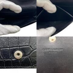 サンローラン SAINT LAURENT カードケース クロコ型押し パスケース 定期入れ ブラックの画像