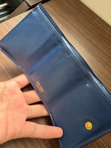 PRADA プラダ 三つ折り財布 サフィアーノ レザー ブルー ゴールド金具