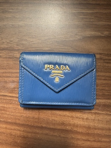 PRADA プラダ 三つ折り財布 サフィアーノ レザー ブルー ゴールド金具