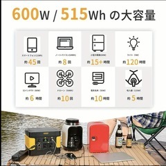Evopow ポータブル電源 大容量515Whリン酸鉄リチウムイオン長寿命 AC(600W 瞬間最大1200W)LEDライト付き 
の画像