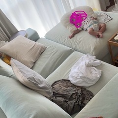 【受付停止中】ソファ(IKEA、ヴィムレ、2人掛け、サクセマーラ　ライトブルー、ヘッドレスト２つ有り)の画像