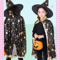 ハロウィン　コスプレ　魔法使い　2点セット　約80cm　マント　帽子　魔女　子供の画像